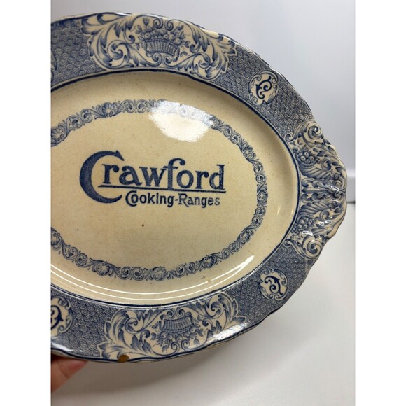 Antique Blue Transferware Crawford Cooking Ranges Advertising Platter. (AS IS) - Picture 3 of 10